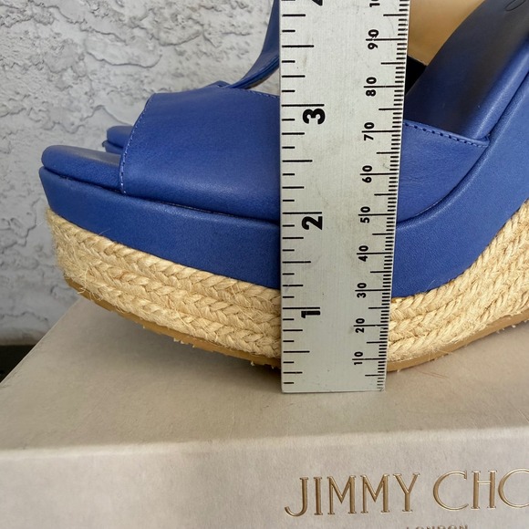 Jimmy Choo 143 Pledge Cosmo Vac LOGO PLATE Espadrille Wedge SLIDES EU 41 Blue - Picture 10 of 14